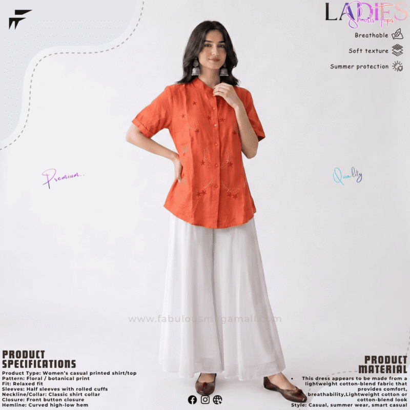 Ladies Casual Embroidered Short Top
